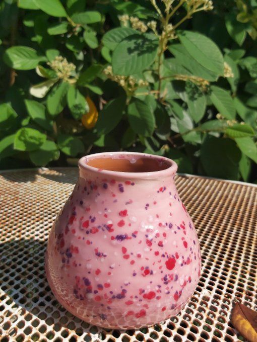 Vase rose moucheté